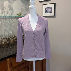 Eddie Bauer Medium Lavender Purple Cardigan Sweater V-Neck Button Front Pockets